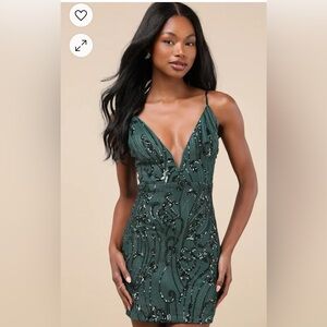 Lulus Sparkling Excellence Emerald Sequin Backless Bodycon Mini Dress